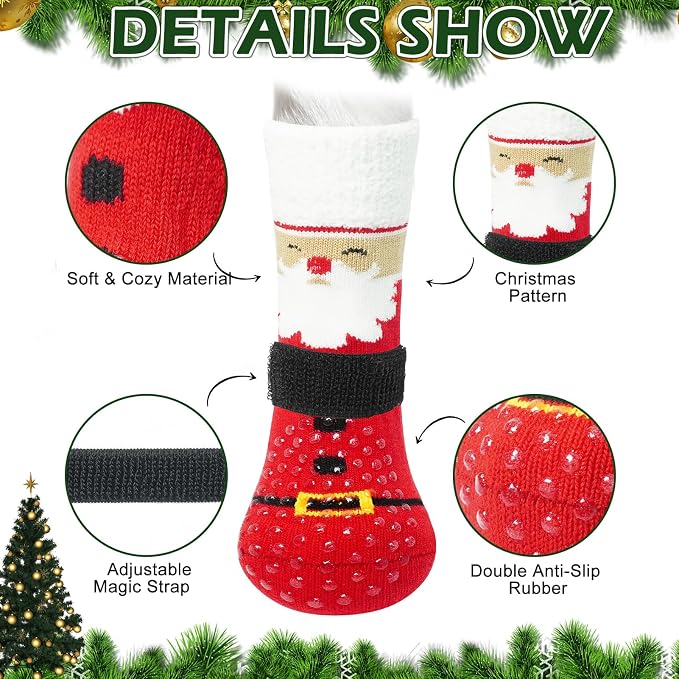 EXPAWLORER Christmas Anti-Slip Soft Dog Socks for Hardwood Floor,Warm Dog Shoes,Paw Protectors for Cold Pavement,Prevent Licking,Traction Control for Small Medium Large Senior Dogs
