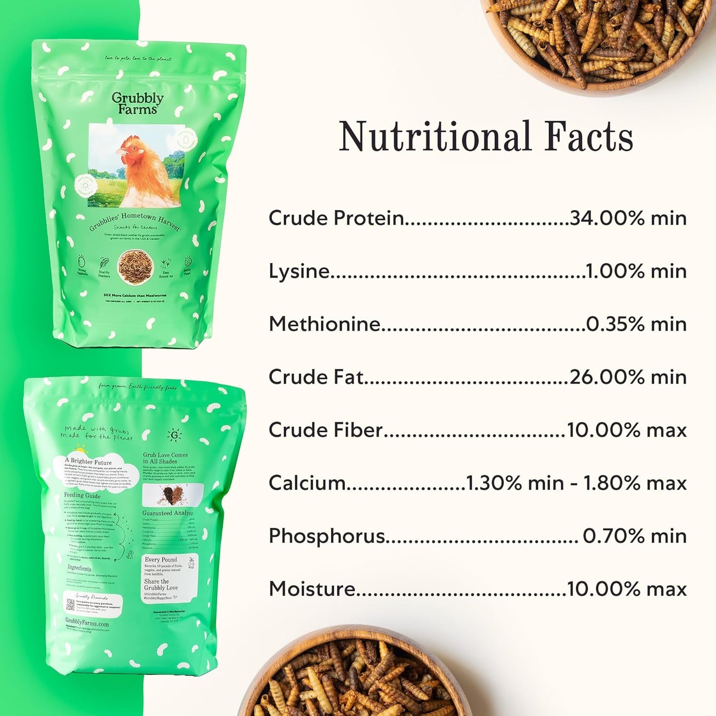 Grubblies - Black Soldier Fly Larvae for Chickens - Chicken Treats Grown in The US and Canada - for Strong Eggshells and Healthy Feathers - Grubblies Hometown Harvest 1LB