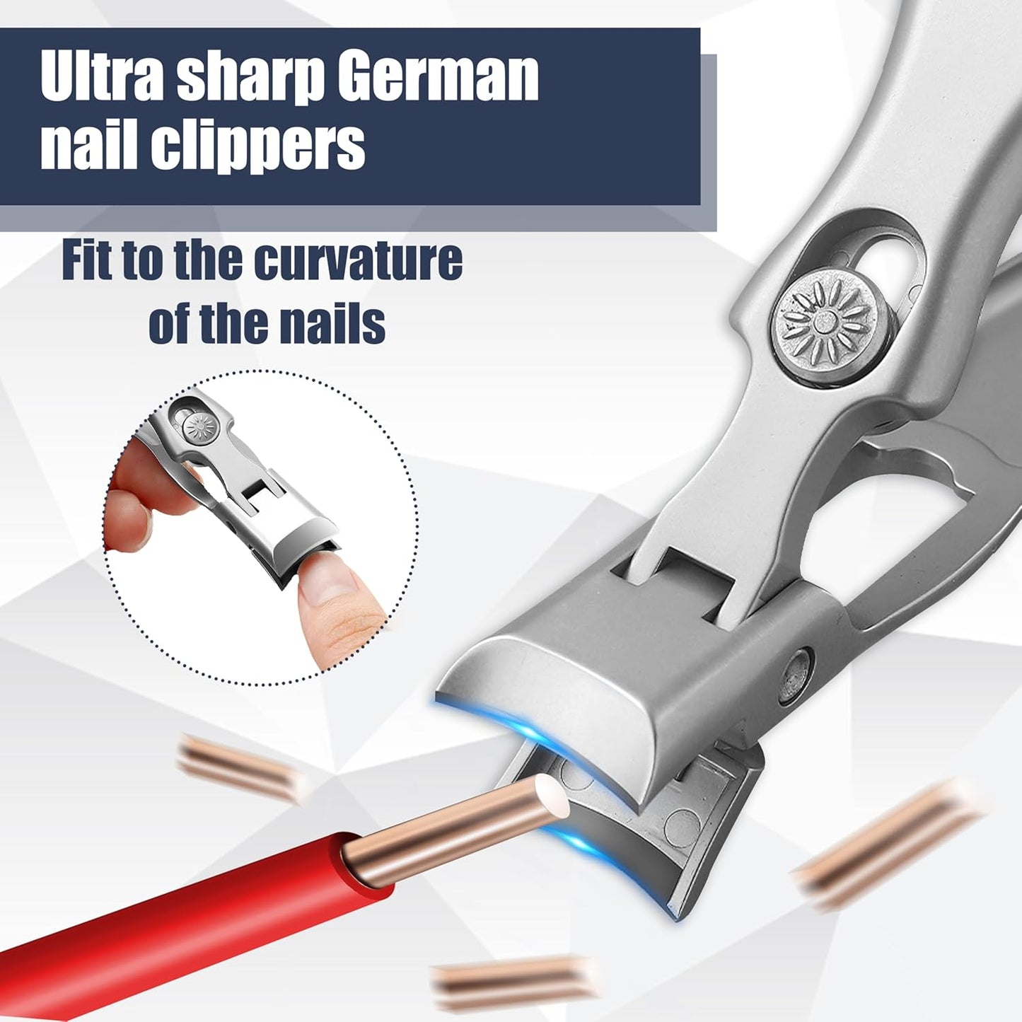 German Nail Clippers for Men Women,Anti-Splashing Design Ultra Sharp Stainless Steel Nail Clippers with Catcher for Thick Nails,Nail Clippers Set with Nail File for Men, Women & Seniors