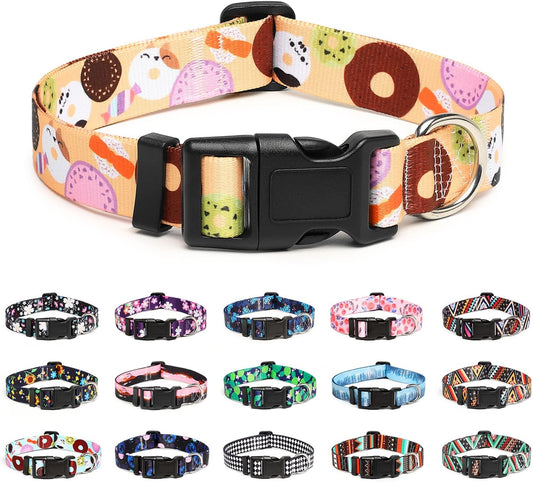 Mercano Adjustable Dog Collar - Special Design Patterns, Soft Nylon Comfortable Sturdy Pet Collar for Small Medium Large Dogs (S, Beige Cookie)