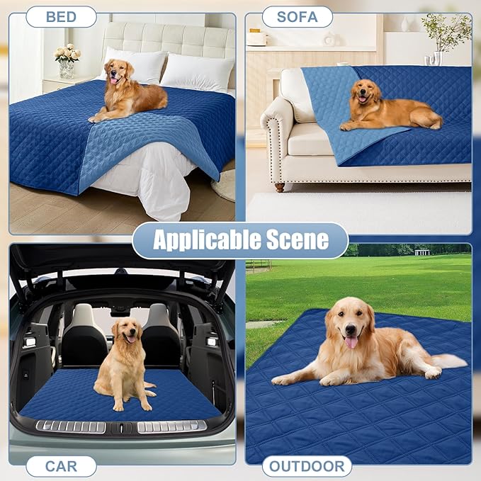 Smiry Waterproof Dog Bed Cover Pet Blanket, Soft Washable Dog Blanket for Furniture Bed Couch Sofa Reversible, Checkered (40"x90", Navy/Blue)