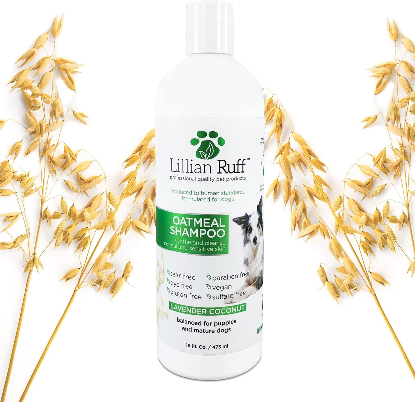Lillian Ruff Calming Oatmeal Pet Shampoo for Dry Skin & Itch Relief with Aloe & Hydrating Essential Oils - Replenish Moisture & Deodorize - Tearless Dog Shampoo for Normal/Sensitive Skin (16oz)