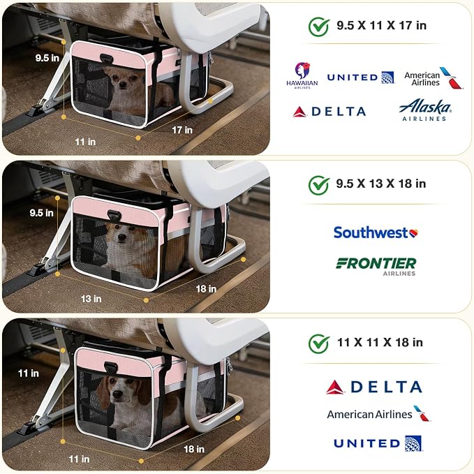Lekereise Top-Expandable Pet Carrier 17x11x9.5 Inch Alaska Hawaiian Airline Approved Soft Sided Underseat to 12lbs Travel Carriers for Small Dogs and Cats with Locking Safety Zippers Anti-Scratch Mesh