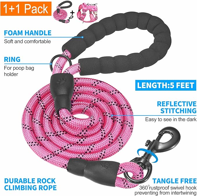 Beebiepet Heavy Duty Tactical Dog Harness for Small Dogs, No Pull Adjustable Pet Harness Reflective Service Training Easy Control Pet Vest Military K9 Working Dog Harnesses- Small, Pink Camo