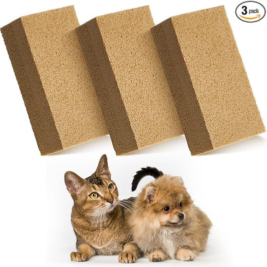 Pet Hair Remover Sponge Cat and Dog Hair Sponge Rubber Pet Fur Lifter Removal Tool, Remove from Furniture, Carpet, Bedding, Clothing, 6.26 x 3.28 x 1.89 Inch (Khaki,3 Pack)