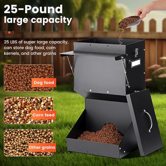 Automatic Dog Feeder for Large Breed Outdoor | 25lbs Galvanized Gravity Dog Food Dispenser and Pet Feeder for Large Dogs, Cats, Chicken, Ducks, Deer