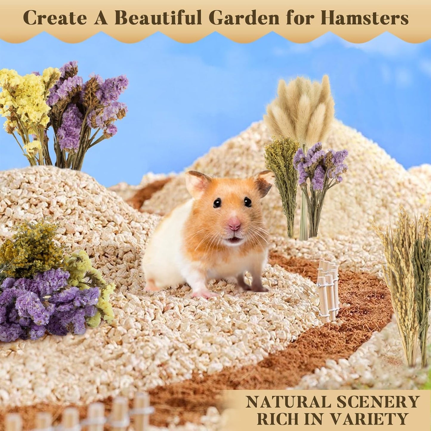 Sukh Nature Flower Herb Hamster Bedding Cage Enclosure Habitat Decor Mate Small Animal Natural Ear of Grain Sprays for Syrian Dwarf Hamsters Gerbils Rabbit Other Pets