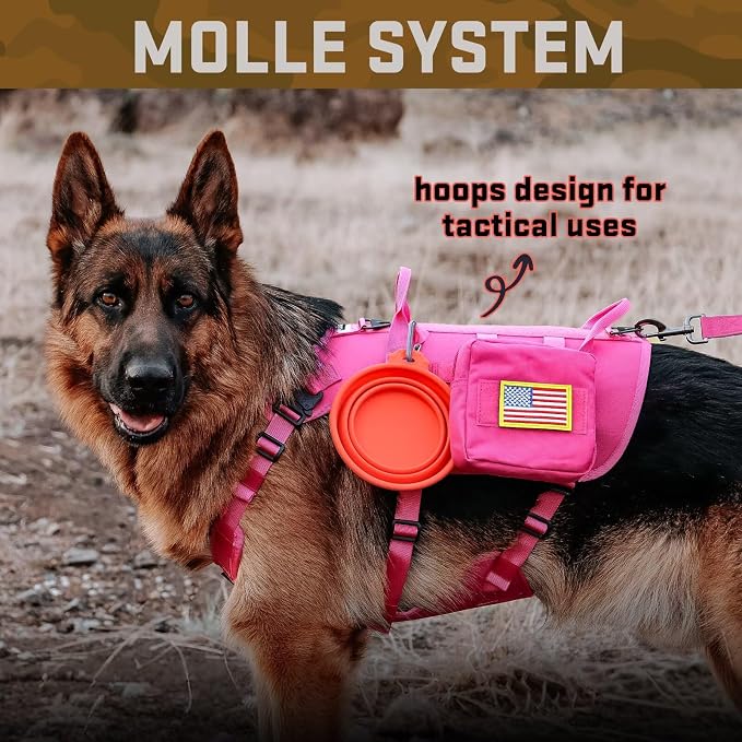 Forestpaw Tactical Dog Harness Pouches and Patches Set,S,Hot Pink | Adjustable Fits 17-25" Chest,20-35 lbs,No Pull Military Style Service Dog Vest for Daily Walking Training,Medium Dogs