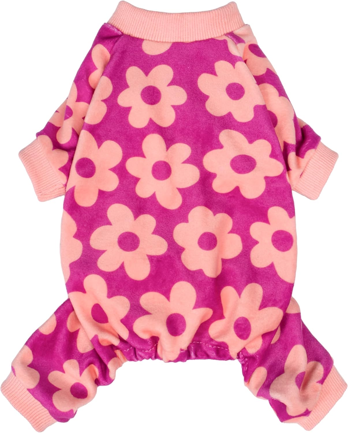 Fitwarm Flower Fleece Dog Pajamas, Warm Winter Dog Clothes for Small Dogs Girl, Cozy Pet Onesie with Feet, Pink, XS