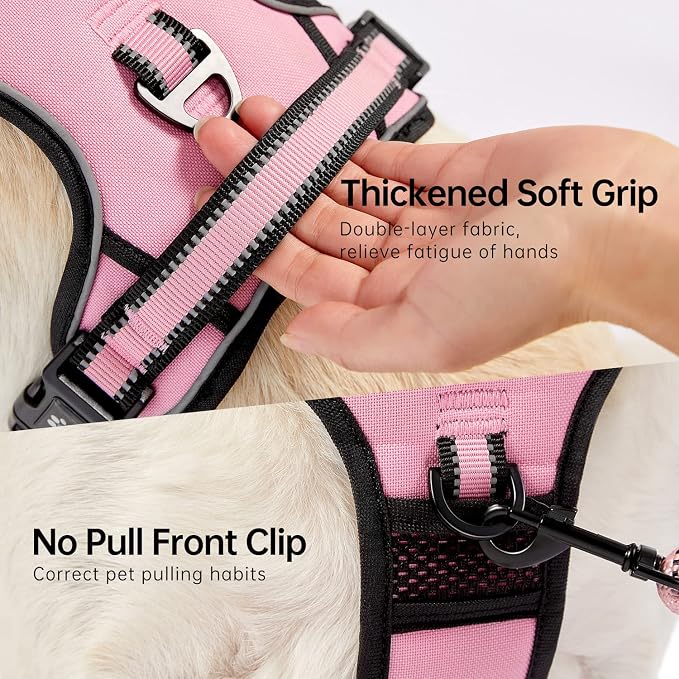 NESTROAD Dog Harness for Large Dogs,No Pull Dog Vest Harness with Leash,Reflective Adjustable Pet Harness with Easy Control Soft Handle (Large,Pink)