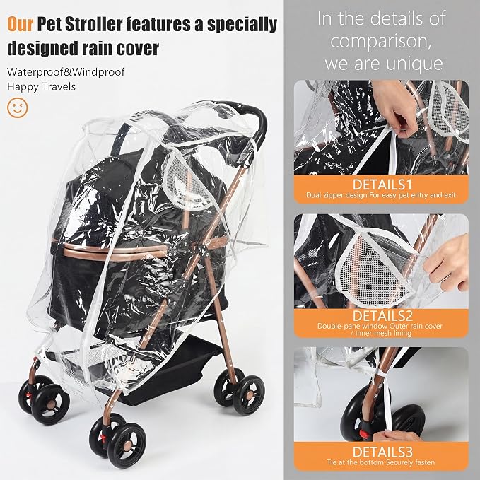 Pet Stroller with Removable Carrier | Lightweight Cat and Dog Stroller with One-Touch Folding|Aluminum Alloy Frame|900D Oxford Fabric and Rain Cover for Travel
