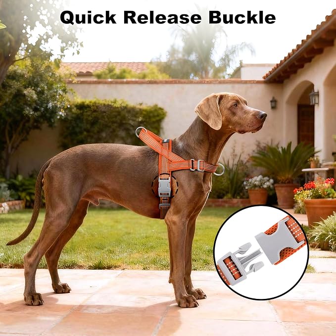No Pull Dog Harness with Handle, Adjustable Soft Mesh Padded Vest | Reflective Walking Harness with Front Clip for Small Medium Large Dogs, Quick Fit No Escape for Training, Orange, XS