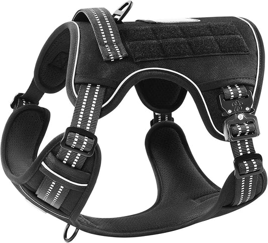 PawsPassion No Pull Dog Harness for Small Dog, Heavy Duty Tactical Adjustable Pet Harness, Voyager Service Walking Vest Harness with Easy Control Handle Ring Reflective Strip (Stealth, S)