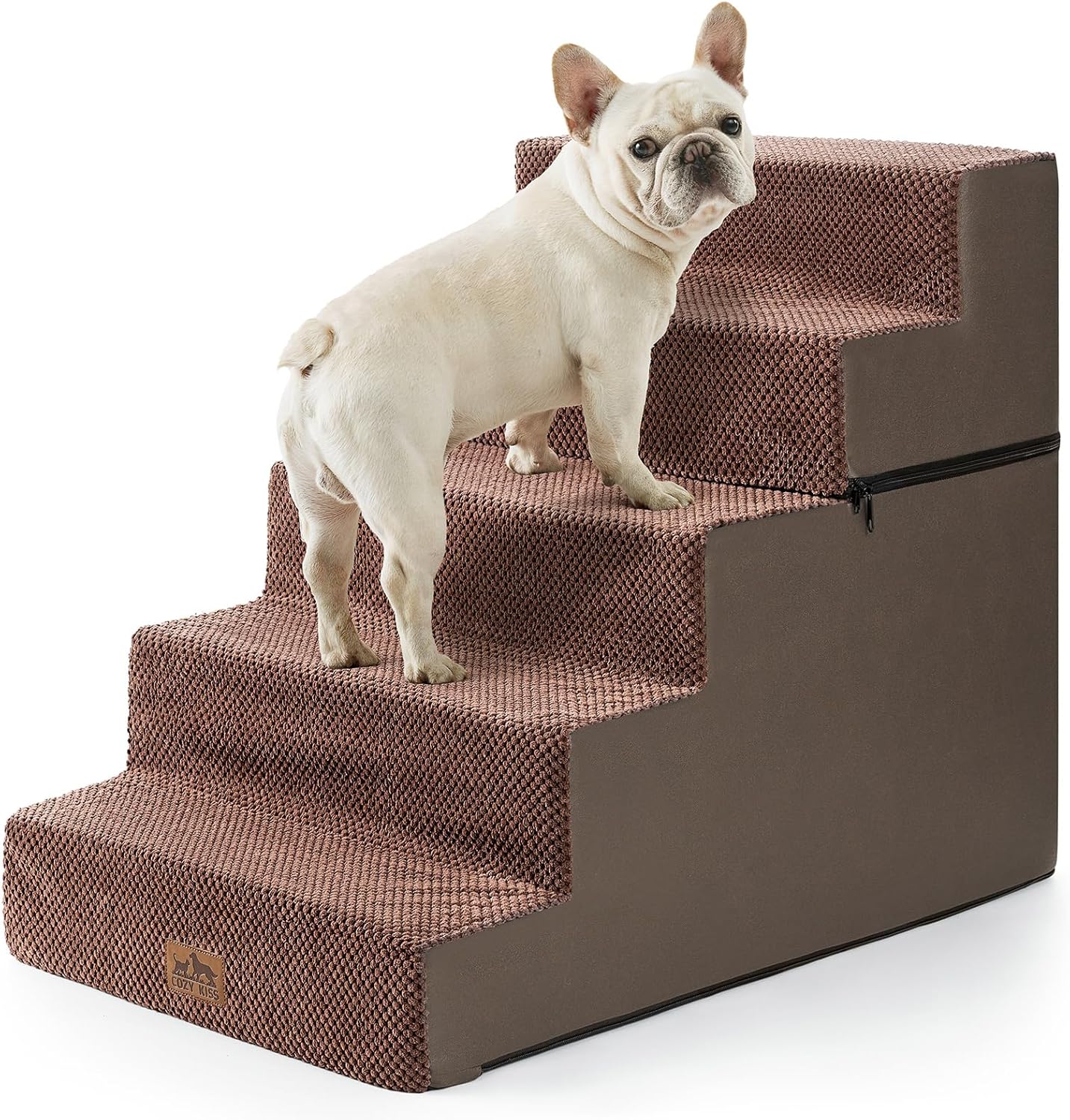 Dog Stairs for Small Dogs, 5 Tier Removable Wider Pet Stairs for Couch and Bed, 23.6" H Non-Slip Dog Steps for Puppies and Old Cats with Support Board, 29.5x19.7x23.6 inch, Brown