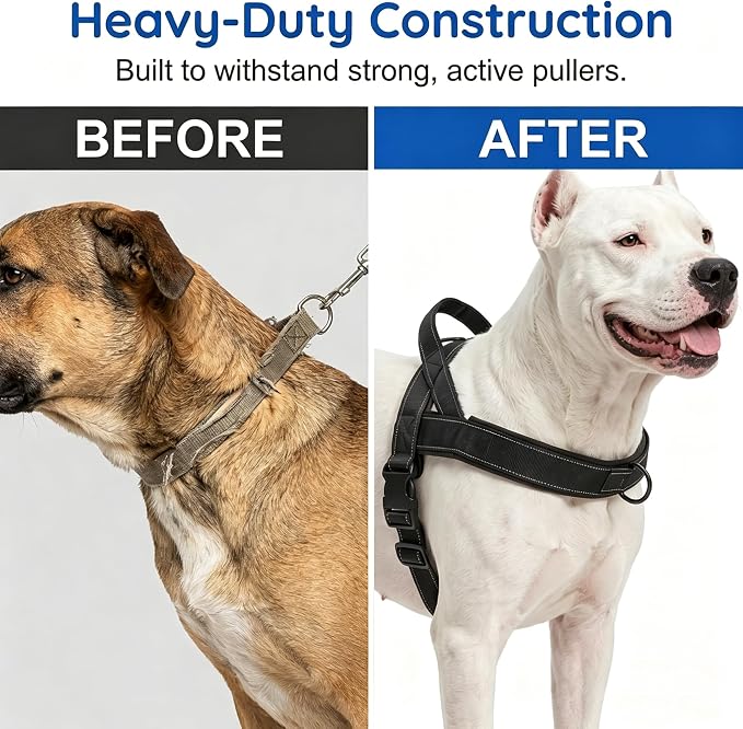 No-Pull Dog Harness with Handle, Adjustable Reflective Pet Vest Tactical Harness for Small Medium Large Dogs Walking Training, Front Clip, Escape Proof & Heavy Duty D-Ring (Green, XL)