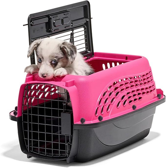 Petmate Dog Crates for Small Dogs & Cat Carriers, Two-Door Plastic Pet Kennel, Top & Front Loading, XS 19" For Dogs Up To 10 lb, Pink | Plastic pet kennel made in USA, for small pups and kittens, dual entry design, great for travel and vet trips, easy ...