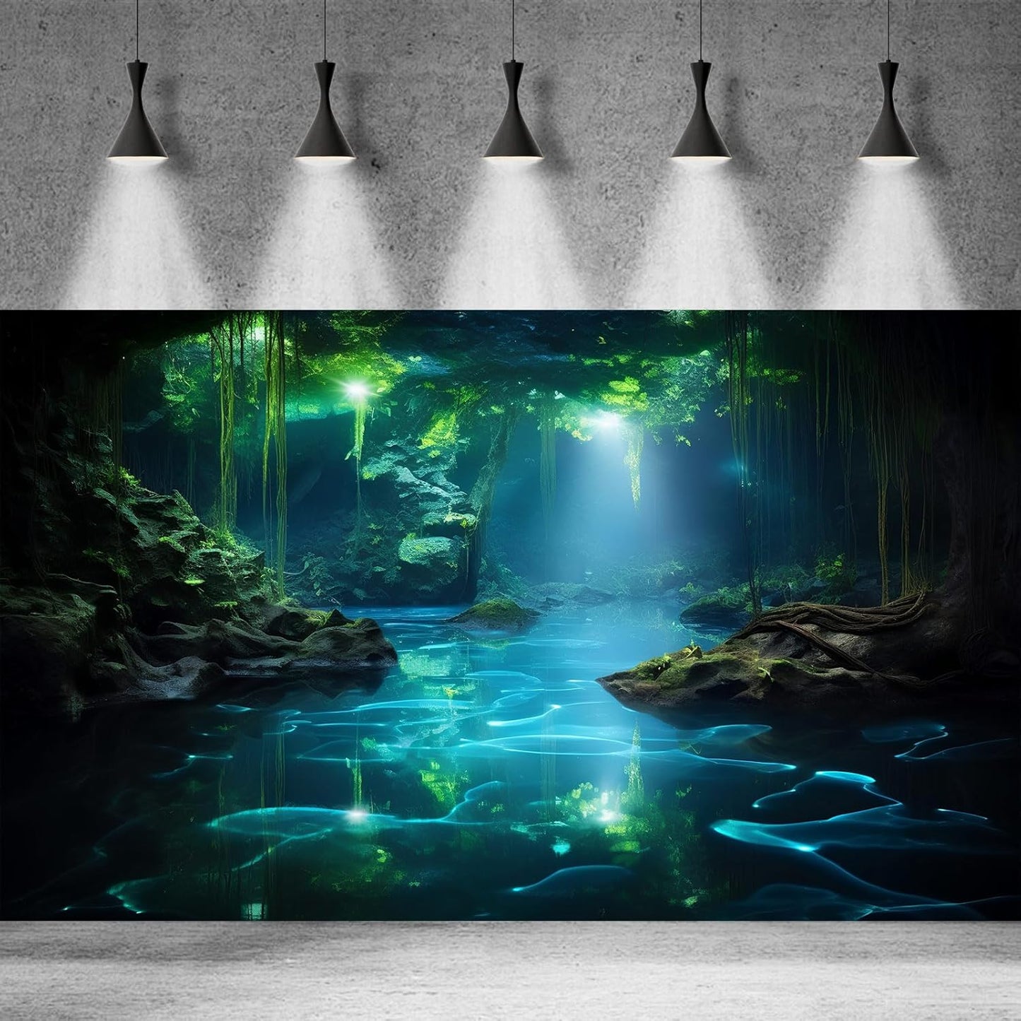 Cave Aquarium Background Underwater Cave with Light Beam Tranquil Stream Terrarium Background Mysterious Elegant Fantasy Tropical Plants Fish Tank Backdrop Wallpaper Poster Decorations Vinyl 48x24in