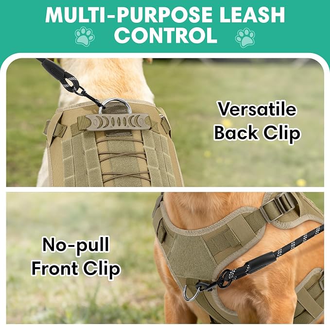 YooxArmor No Pull Dog Harness and Leash Set, Tactical Adjustable for Small Sized Dog, Easy Walk Soft Vest Padded Oxford for Training Hiking (Khaki-S)