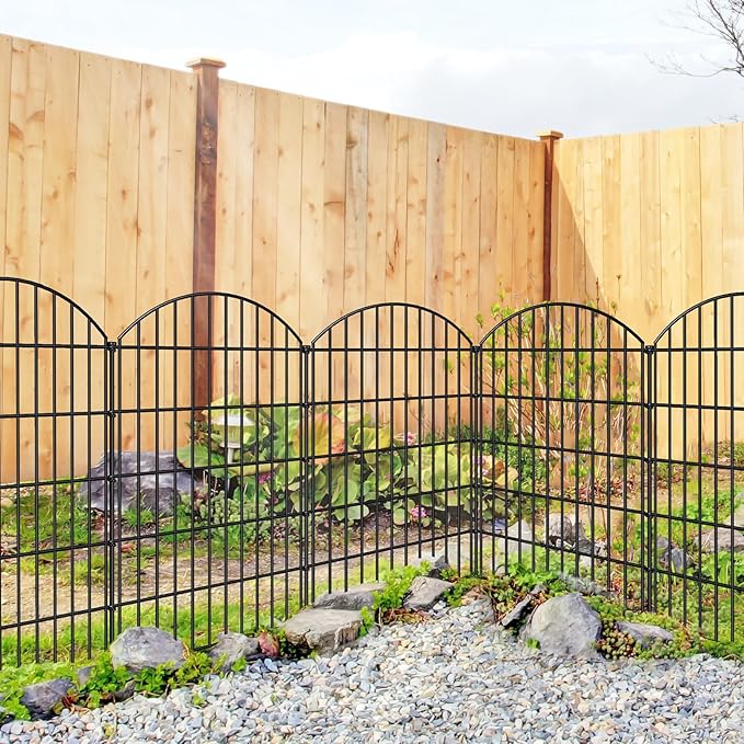 FOREHOGAR Metal Garden Fence 42in (H) x 18.7ft (L), 8 Panels + 9 Stakes Dog Fence Border Fence Animal Barrier, No Dig Garden Fencing for Yard Flower Bed Lawn Patio Outdoor, CTW4208 Black