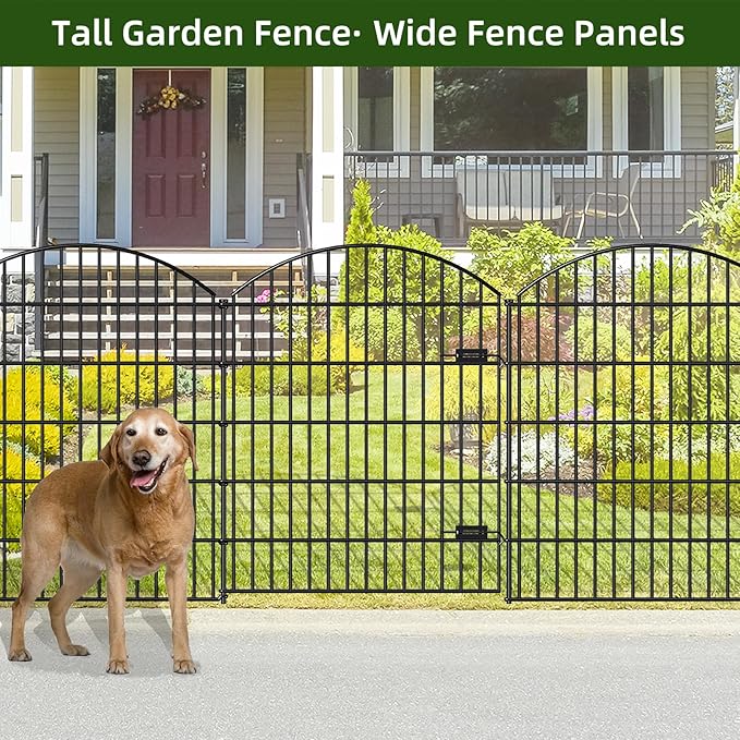 FOREHOGAR Metal Garden Gate and Fences Outdoor ECG1191, 1 Gate + 4 Fence Panels,43.2in Tall and Total Length 14.75ft, Heavy Duty Fencing for The Yard Privacy Temporary Animal Barrier for Dog, Black