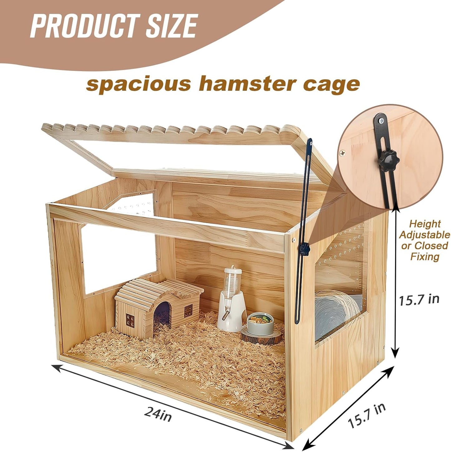 Wooden Hamster Cage, 24" Lx16 Wx16 H,Guinea Pig Cage, Small Animal Cage for Dwarf Syrian Hamsters Degus Mice & Other Small Pets. Hamster Habitat with Openable Top and Large Acrylic Sheets