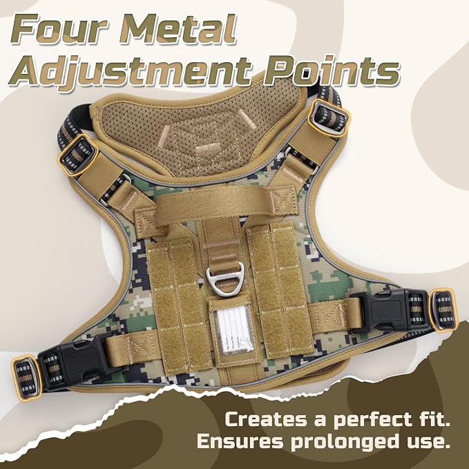 rabbitgoo Tactical Dog Harness for Large, No Pull Military Service Vest | Molle & Handle, Heavy Duty, Adjustable, Reflective Straps, Easy Control for Training Walking, Brown camo, Large