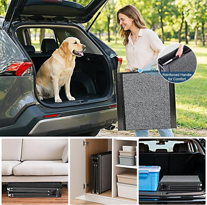 Dog Ramp for Cars 71"Long x 20"Wide SUV & Trucks, Non-Slip Surface Aluminum Pet Ramps for Small & Large Dogs–Heavy Duty Foldable Lightweight Portable Ramp for Senior Dogs High Bed Couch Outdoor 250lbs