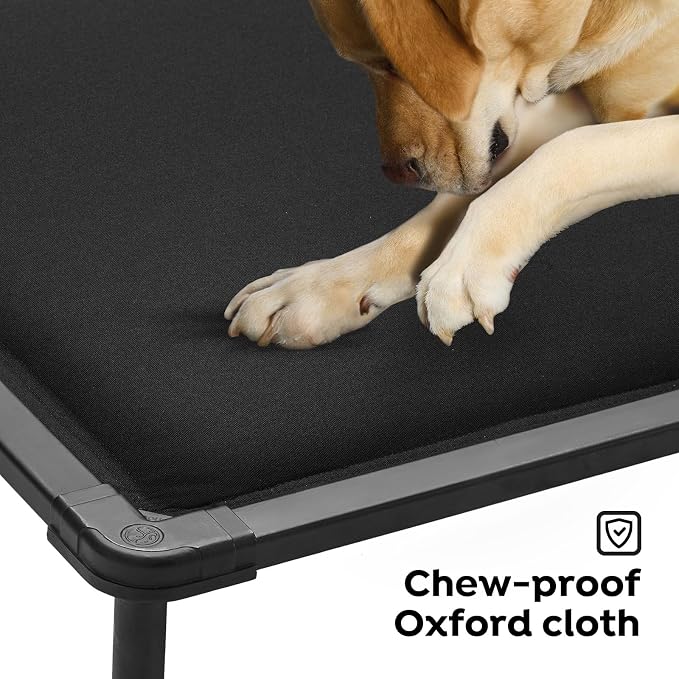 Veehoo Chew Proof Elevated Dog Bed, Padded Indestructible Raised Dog Cot | Orthopedic Dog Platform Bed with Soft Padded Mat, Durable Waterproof Pet Cot for Indoor, Outdoor or Crate, 41-Inch, Black