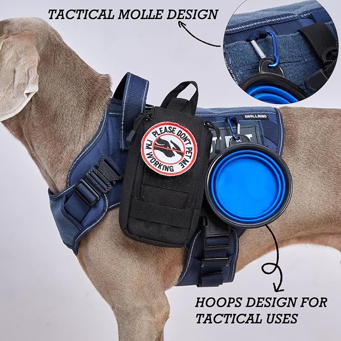 Tactical Dog Harness for Large Dogs, Heavy Duty Dog Harness with Handle, Adjustable Reflective Military German Shepherd Dog Vest Harness with Do Not Pet Patches for Hiking Training Blue