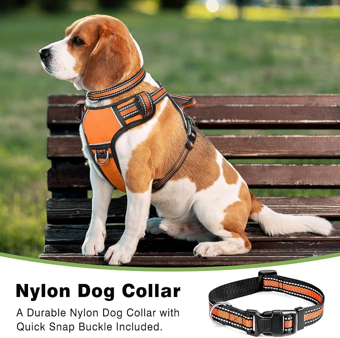 Dog Harness No Pull, Pet Harnesses with Dog Collar, Adjustable Reflective Oxford Outdoor Vest, Front/Back Leash Clips for Small, Medium, Large, Extra Large Dogs, Easy Control Handle for Walking