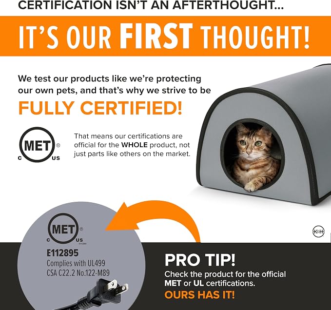 K&H Heated Cat House, Thermo Mod Kitty Shelter Outdoor, Safety Listed, 25W | Heated Cat House for Outside, Weatherproof Shelter for Ferals, Insulated with Smart Thermostat, Washable Cover, Gray
