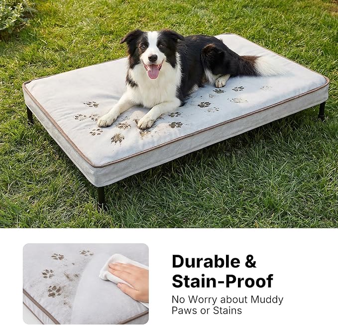 Veehoo Outdoor Elevated Dog Bed with Washable & Waterproof Cushion, Cooling | Large Raised Dog Cot with Removable Cover, Brethable Mesh, Orthopedic Pet Bed for Indoor & Outdoor, 42" x 30", Dark Grey