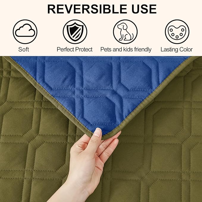 Smiry Reversible Waterproof Couch Covers for Sofa, Washable Dogs Pet Couch Covers for 3 Cushion Sofa Pet Friendly, Water Resistant Furniture Protector Slipcover, Geometric (82"x120", Green/Navy)