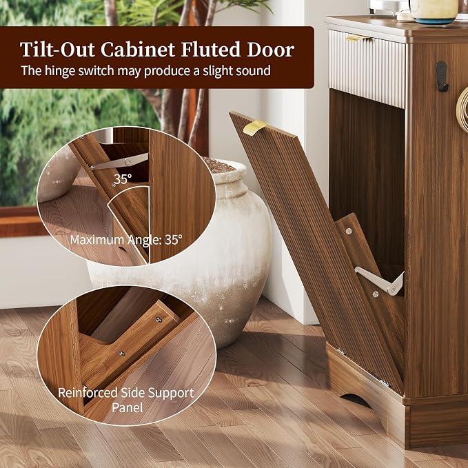 Dog Feeding Station,Dog Food Storage Cabinet,Pet Feeding Station with 2 Elevated Bowls,Hidden Pet Feeder Station with Hooks (Tilt-Out Dog Feeding Station-Walnut)