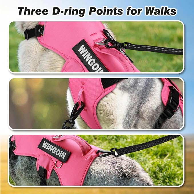 WINGOIN Dog Vest Harness for Large Dogs,Hotpink L | with Handle,Adjustable Reflective,Military K9 Style,Big Size Dog Vest,for German Shepherd,for Walking Training Hunting