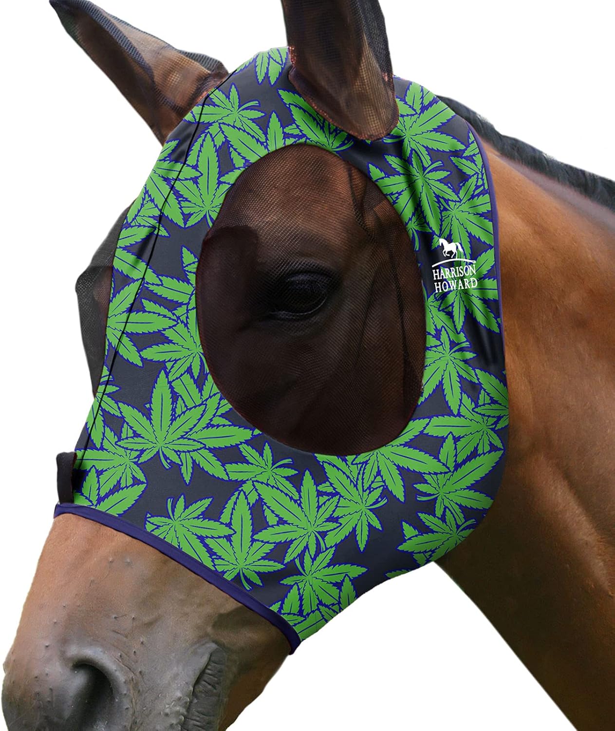 Harrison Howard Super Comfort Stretchy Fly Mask Large Eye Space with UV Protection Soft on Skin with Breathability Live Leaf S