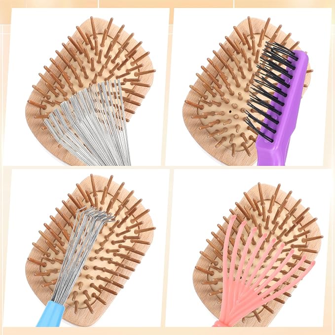 4 Pcs Hairbrush Cleaner Tool Set Hair Brush Cleaner Rake Comb Mini Cleaning Brush with Rake Comb Cleaner for Removing Hair Dust Hair Brush Cleaning Tool for Home and Salon Use