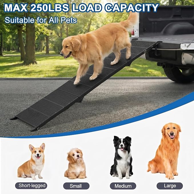 Dog Ramp for Car 90" X 17.6" Extra Long Folding Aluminum Pet Ramp for Large Dogs up to 250 LBS, High-Traction Dog Ramps for SUV Truck Cars