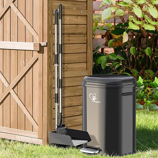 Dog Poop Trash Can Outsides, 18L/4.76 Gal Portable Waste Bin with Lid and Removable Inner Odor Control for Indoor Outdoor Dog Waste Station for Bathroom &Kitchen -with Pooper Scooper Set