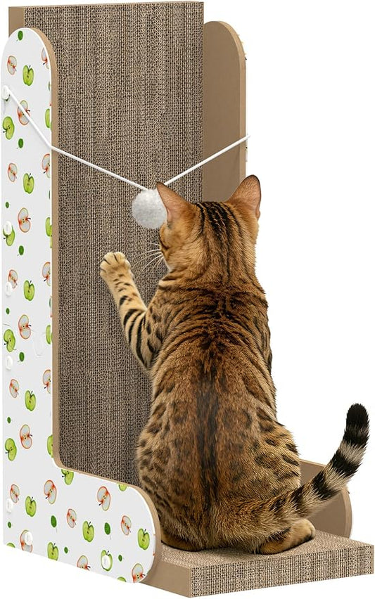 TIMHAKA Cat Scratcher, Large L-Shaped Cat Scratching Board for Indoor Cats, Double-Sided Cardboard Cat Scratcher with Ball Toy & Catnip, Vertical Cat Cat Scratcher Pad Wall Mounted, Big Size