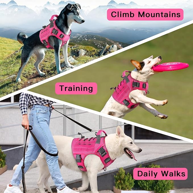 WINGOIN Pink Tactical Dog Harness for Extra Large Dogs,No Pull Dog Harness | Heavy Duty with Handle,Adjustable Reflective,Military K9 Style,Big Size Dog Vest,for Great Danen,for Walking Running Hunting