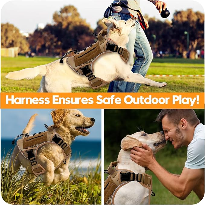 Heavy-Duty Tactical Dog Harness for Large Dogs, No Pull Adjustable Reflective Pet Vest with Molle System, K9 Military-Grade Control for Service Training, Outdoor & 10+ Breeds, Desert Camo, XX-Large