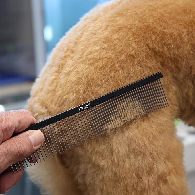 FlexIt Professional Stainless Steel Pet Comb - Gently & Precisely Removes Loose Fur, Tangles & Mats for a Smoother, Healthier Coat - Pairs Perfectly with the FlexIt Brush