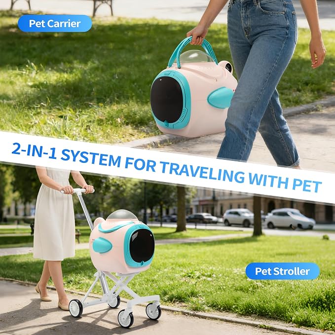 COZIWOW Dog Pet Stroller with Cooling Exhaust Fan, Foldable 4-Wheel Cat Stroller Car Seat with Temperature Display Anti-Irritation Privacy Barrier, Cat Carrier for Small & Medium Dog