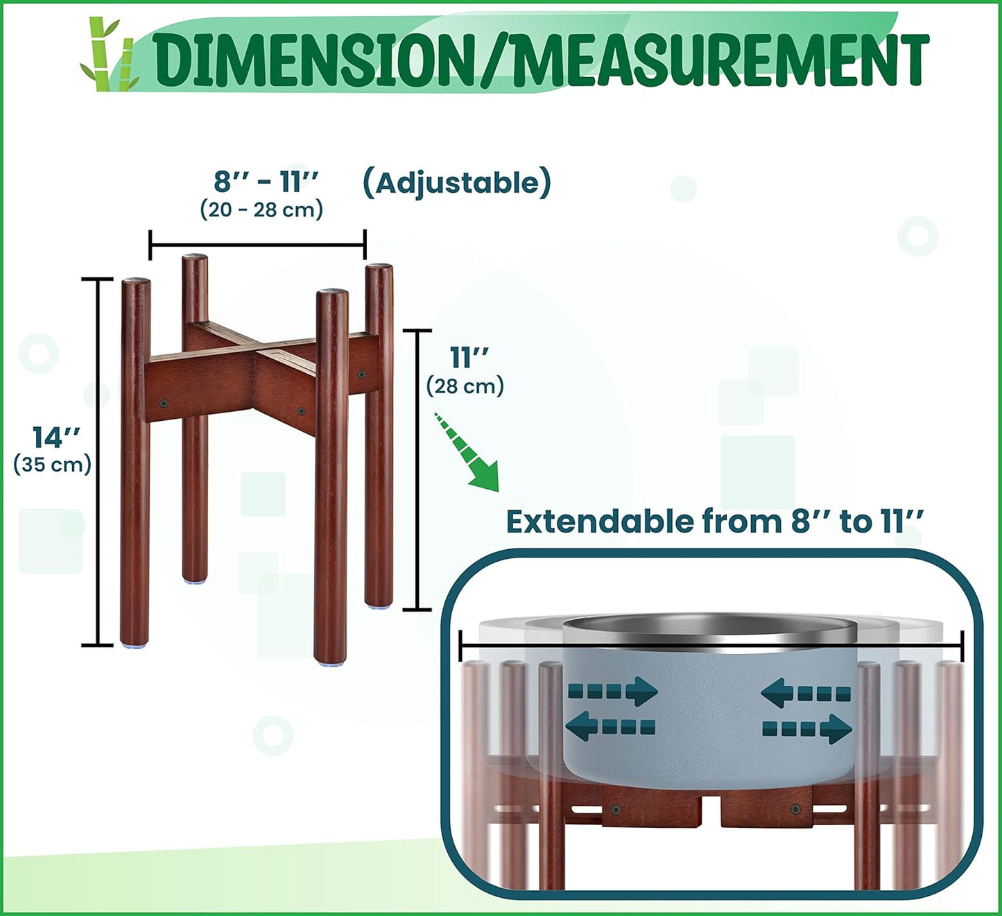 Stand for Dog Water/Food Bowl, Fountain Dishes and Feeders - Makes 14-inch High, Ideal for Large Breeds - Adjustable Sideways with Lock, Dark Wood - Bowls Not Included