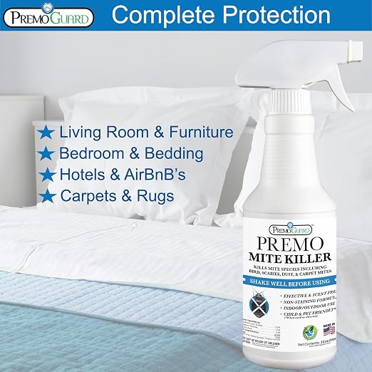 Premo Guard Natural Mite Spray – 32 oz Bottle – Plant Based Treatment for Dust, Spider, Carpet, Bird, Rat Mites – Safe for Families, Pet, Home, Bedding & Furniture When Used As Directed