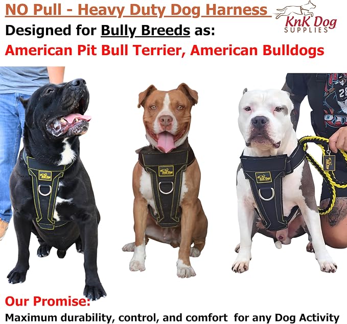 KNK | Heavy Duty Dog Harness for Pitbulls, Bullies and Large Breeds - No Pull, Ultra Durable, Soft Padded Chest, Metal Leash Attachment