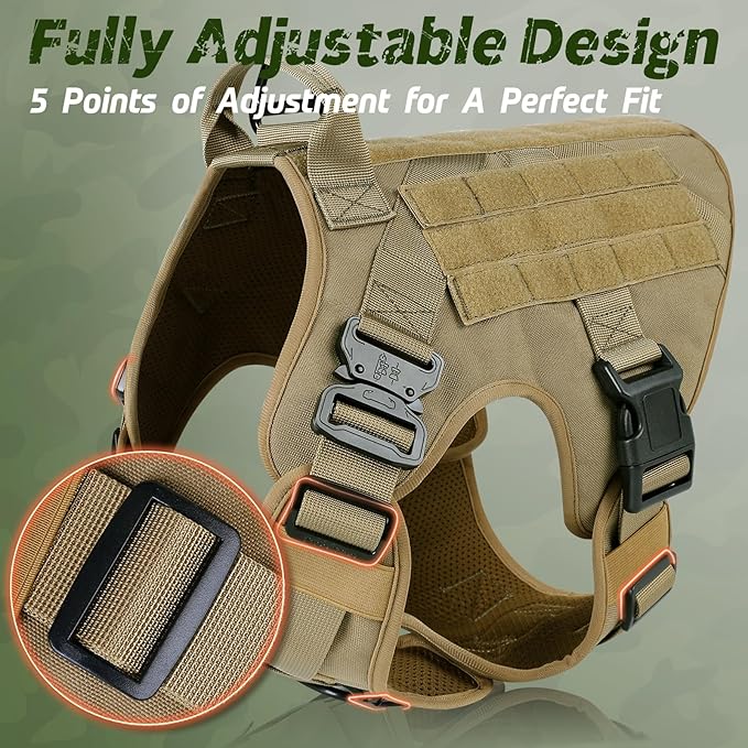 rabbitgoo Tactical Dog Harness X-Large, Heavy Duty Military No Pull Vest | Sturdy Metal Buckles, 5 Adjustments, Molle System, Powerful Pullers for Training, Hunting, Outdoor, Brown, X-Large