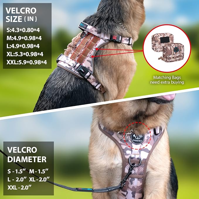 No Pull Tactical Dog Harness,Service Dog Vest Molle & Loop Panels | Woodland Brown L, Metal Front & Back D-ring, Reflective, Easy Control with Padded Handle for Small Medium Large Dogs
