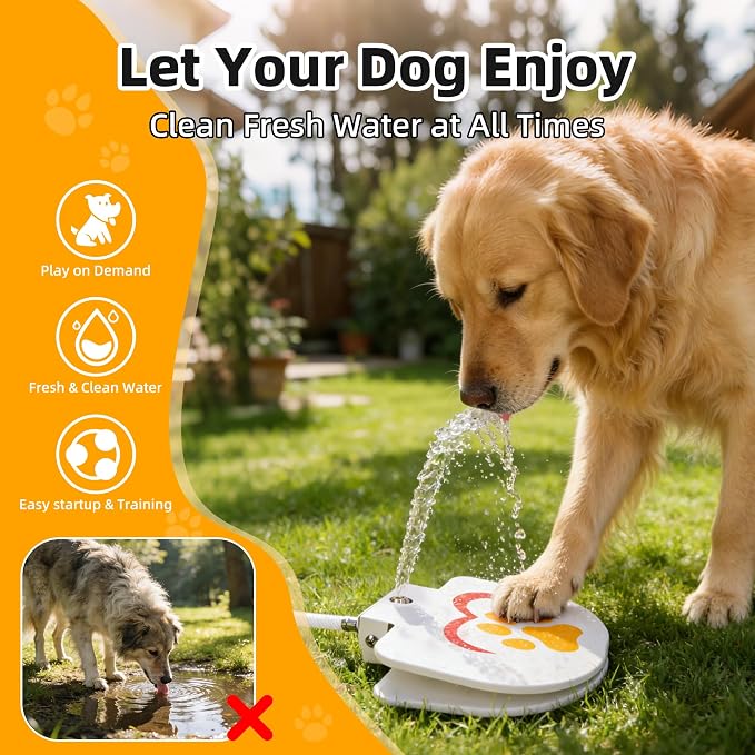 Dog Water Fountain Outdoor,No Electricity Step-On Activated Pet Sprinkler,Paw-Controlled Drinking Dispenser for Large & Small Dogs,Automatic Waterer for Yard, Garden, Lawn